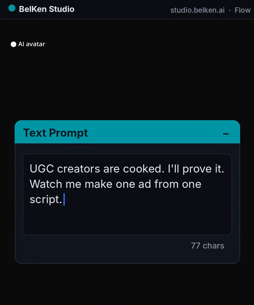 Studio text prompt card with a script pasted in